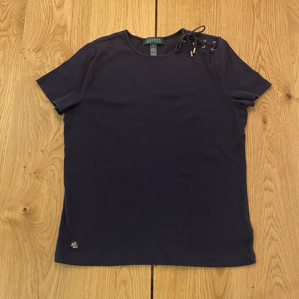 Lauren Ralph Lauren Blouse VTG women Small Navy Lacing Detail On Shoulder